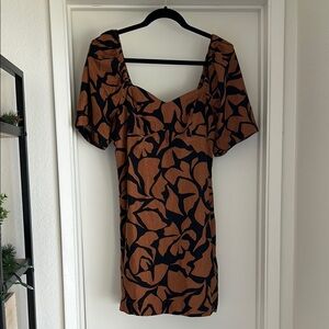 A New Day Black and Brown Puff Sleeve Mini Dress
